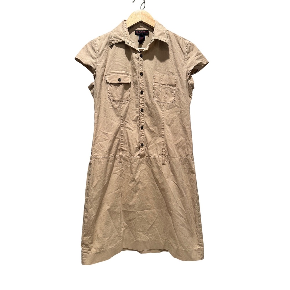 Ralph Lauren Vintage Khaki Safari Shirt Dress Utility‎ Button Front Size 10 Y2K